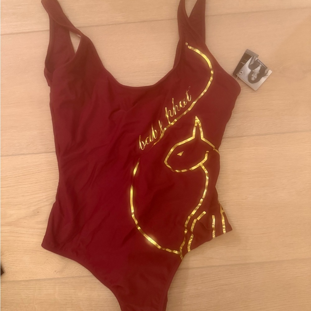 NEW Baby Phat Y2K Burgundy One-Piece Swimsuit with Gold Cat Graphic Kimora Lee